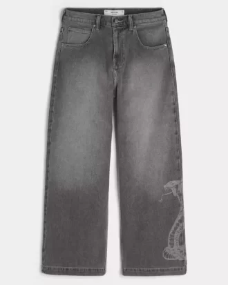 Jeansy Super Baggy z grafiką węża