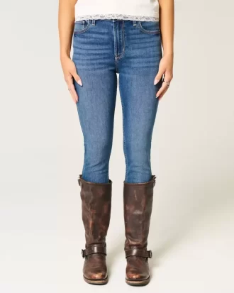 Jeansy Super Skinny z wysokim stanem i ciemnym spraniem