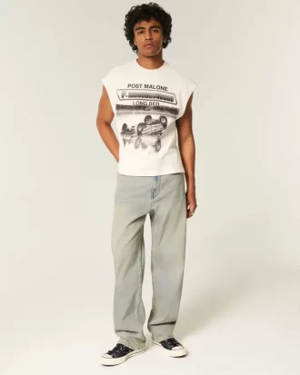 Jeansy typu baggy w jasnym kolorze