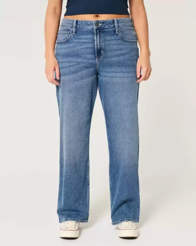 Jeansy typu dad jeans z wysokim stanem i ciemnym spraniem