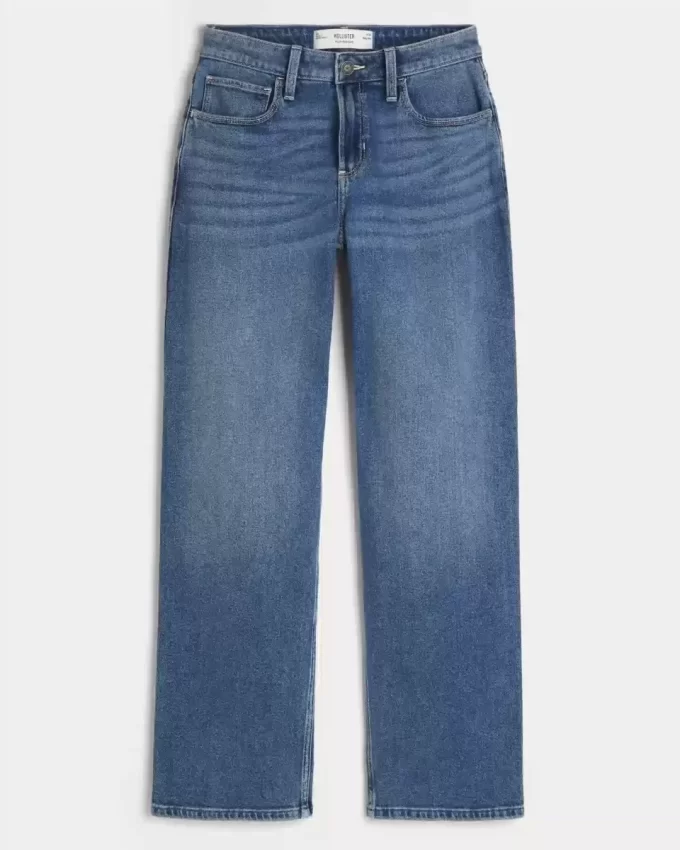 Jeansy typu dad jeans z wysokim stanem i ciemnym spraniem