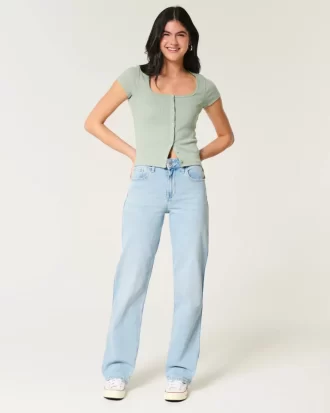 Jeansy typu dad jeans z wysokim stanem i lekkim spraniem Jeansy typu dad jeans z wysokim stanem i lekkim spraniem