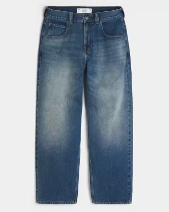 Jeansy typu skater baggy z grafiką Eagle w średnim odcieniu