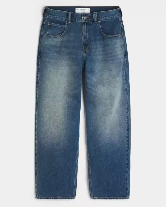 Jeansy typu skater baggy z grafiką Eagle w średnim odcieniu