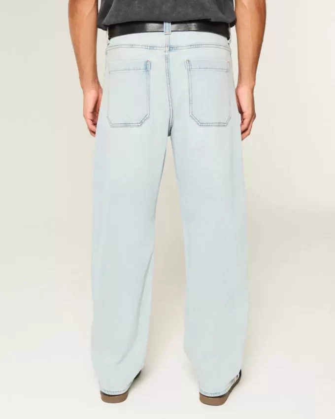 Jeansy typu skater baggy z grafiką w jasnoniebieskie wzory