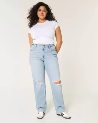 Jeansy typu „tata” Curvy Ultra High-Rise Ripped Light Wash