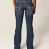 Jeansy z niskim stanem i haftowanym krojem Bootcut w ciemnym odcieniu