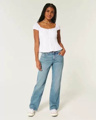 Jeansy z niskim stanem i średnim stanem, luźne, proste