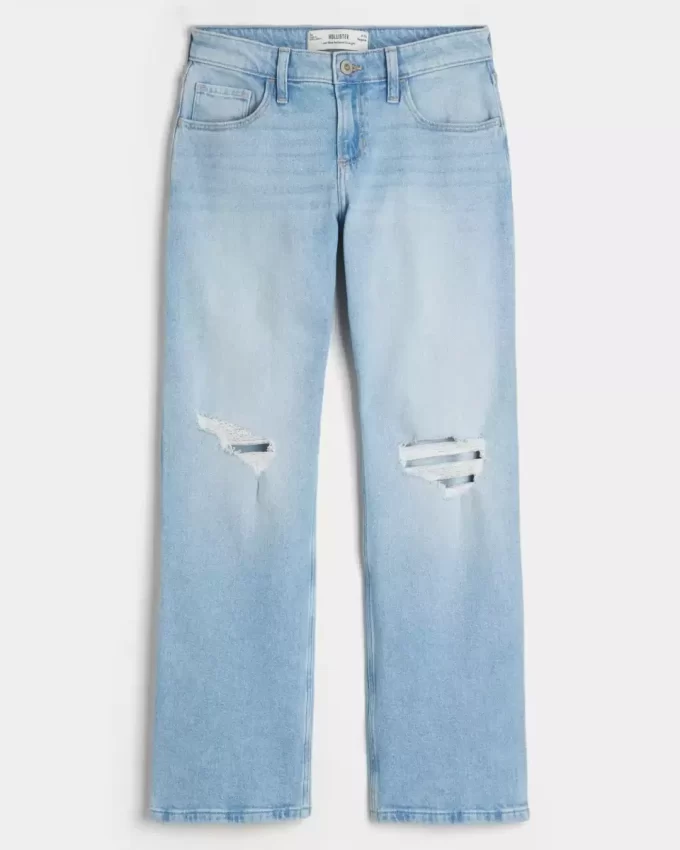 Jeansy z niskim stanem, rozdarte, lekko sprane, luźne, proste Jeansy z niskim stanem, rozdarte, lekko sprane, luźne, proste