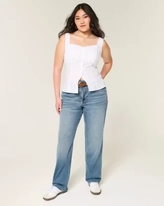 Jeansy z wysokim stanem i ciemnym spraniem Jeansy z wysokim stanem i ciemnym spraniem