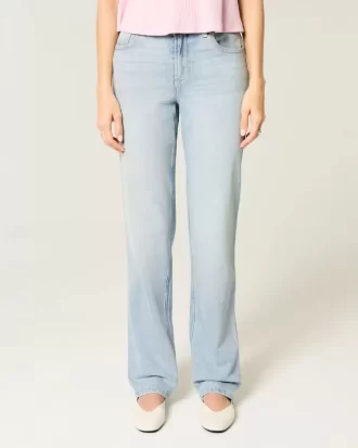 Jeansy z wysokim stanem i prostymi nogawkami, lekko sprane