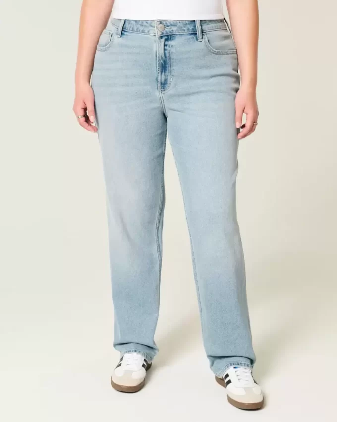 Jeansy z wysokim stanem i prostymi nogawkami, lekko sprane Jeansy z wysokim stanem i prostymi nogawkami, lekko sprane