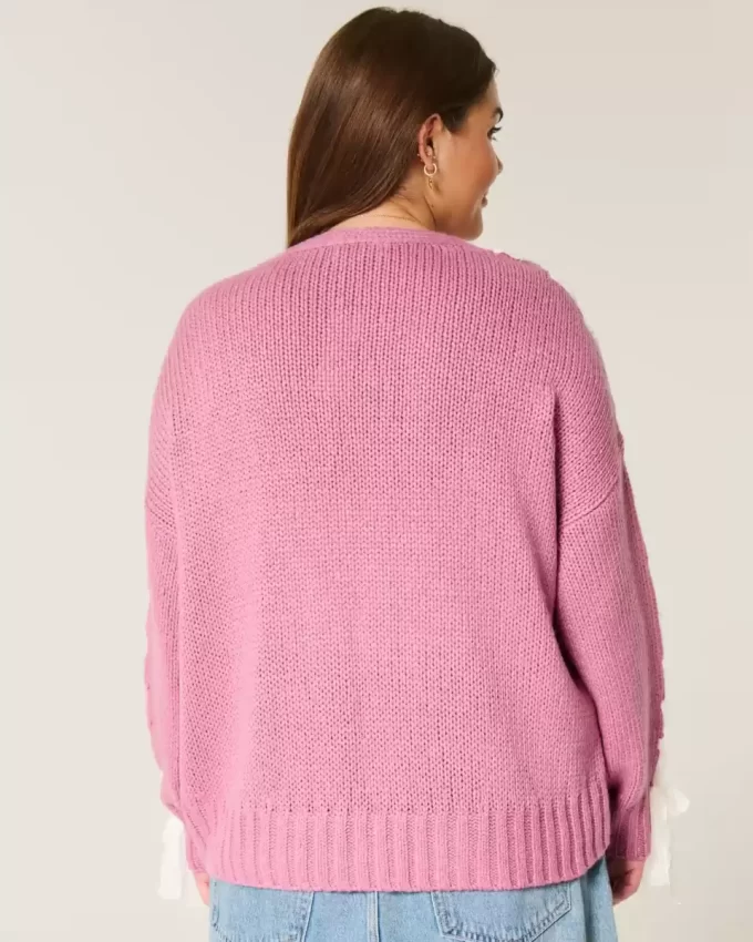 Kardigan z koronkowymi rękawami, który nie zapina się na zatrzaski