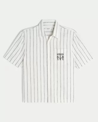 Koszula bermudowa z krótkim rękawem i nadrukiem w stylu boxy z mieszanki lnu