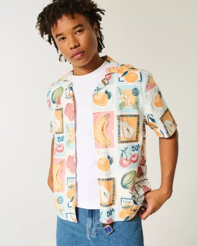 Koszula Boxy Linen-Blend z nadrukiem stemplowym Koszula Boxy Linen-Blend z nadrukiem stemplowym