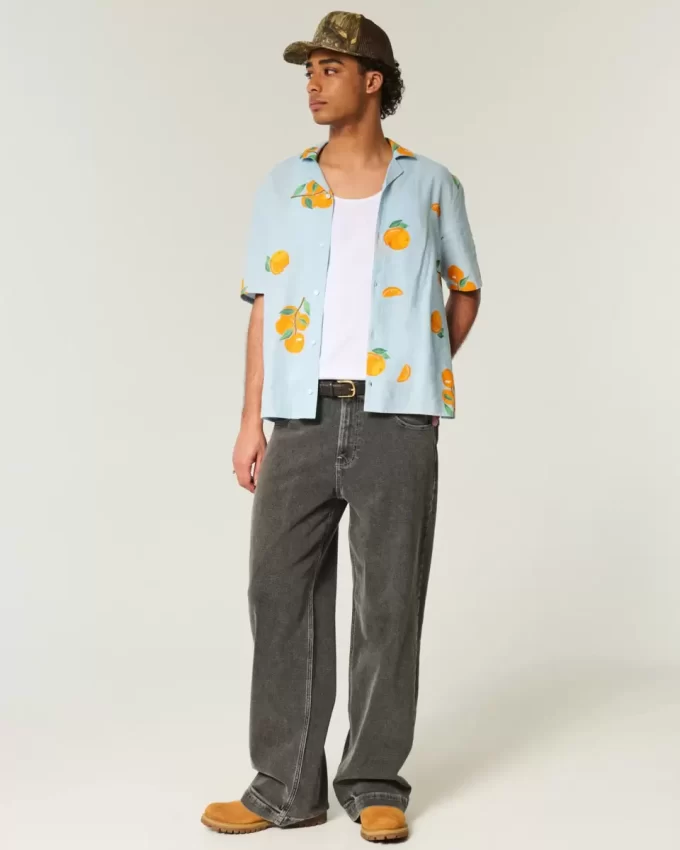 Koszula w kwadratowy wzór z mieszanki lnu i pomarańczowego materiału