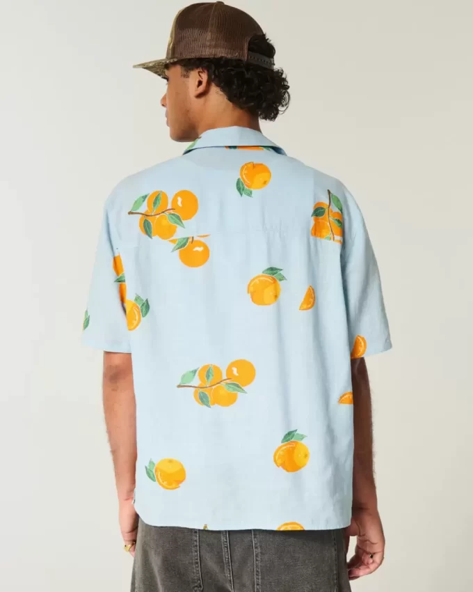 Koszula w kwadratowy wzór z mieszanki lnu i pomarańczowego materiału