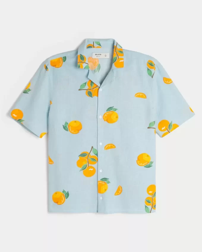 Koszula w kwadratowy wzór z mieszanki lnu i pomarańczowego materiału