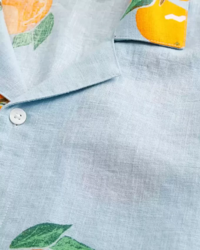 Koszula w kwadratowy wzór z mieszanki lnu i pomarańczowego materiału