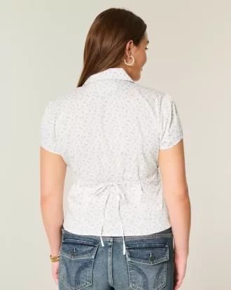 Koszula z elastycznej popeliny z krótkim rękawem i zapięciem na guziki