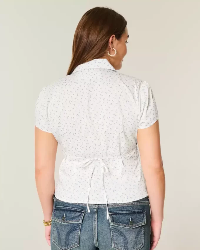 Koszula z elastycznej popeliny z krótkim rękawem i zapięciem na guziki