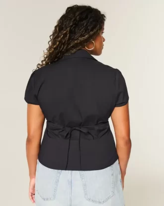 Koszula z elastycznej popeliny z krótkim rękawem i zapięciem na guziki