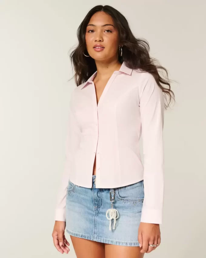 Koszula z elastycznej popeliny zapinana na guziki Koszula z elastycznej popeliny zapinana na guziki