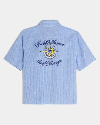 Koszula z krótkim rękawem i nadrukiem w kształcie półksiężyca, wykonana z mieszanki lnu w stylu boxy