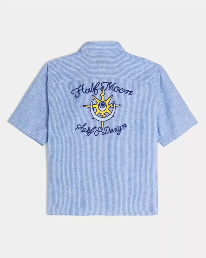 Koszula z krótkim rękawem i nadrukiem w kształcie półksiężyca, wykonana z mieszanki lnu w stylu boxy