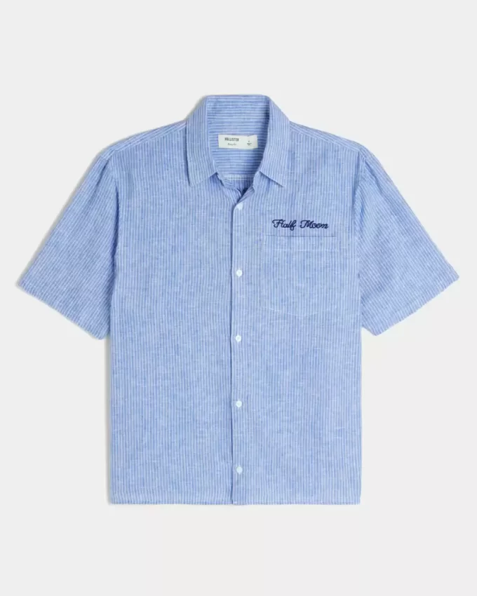 Koszula z krótkim rękawem i nadrukiem w kształcie półksiężyca, wykonana z mieszanki lnu w stylu boxy