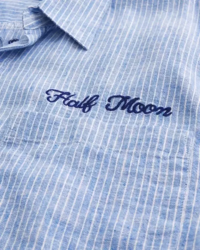 Koszula z krótkim rękawem i nadrukiem w kształcie półksiężyca, wykonana z mieszanki lnu w stylu boxy