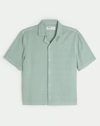 Koszula z krótkim rękawem i teksturą w stylu boxy z mieszanki lnu