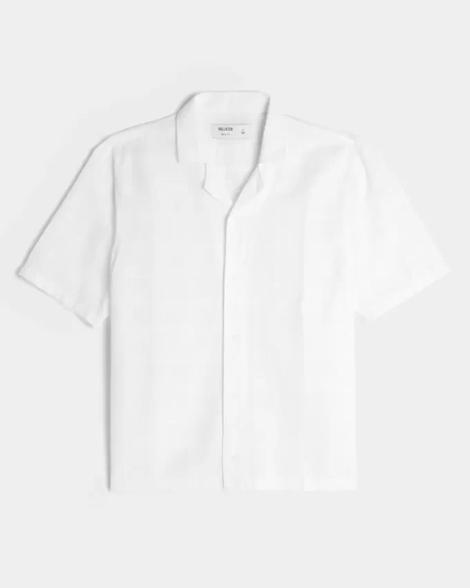 Koszula z krótkim rękawem i teksturą w stylu boxy z mieszanki lnu