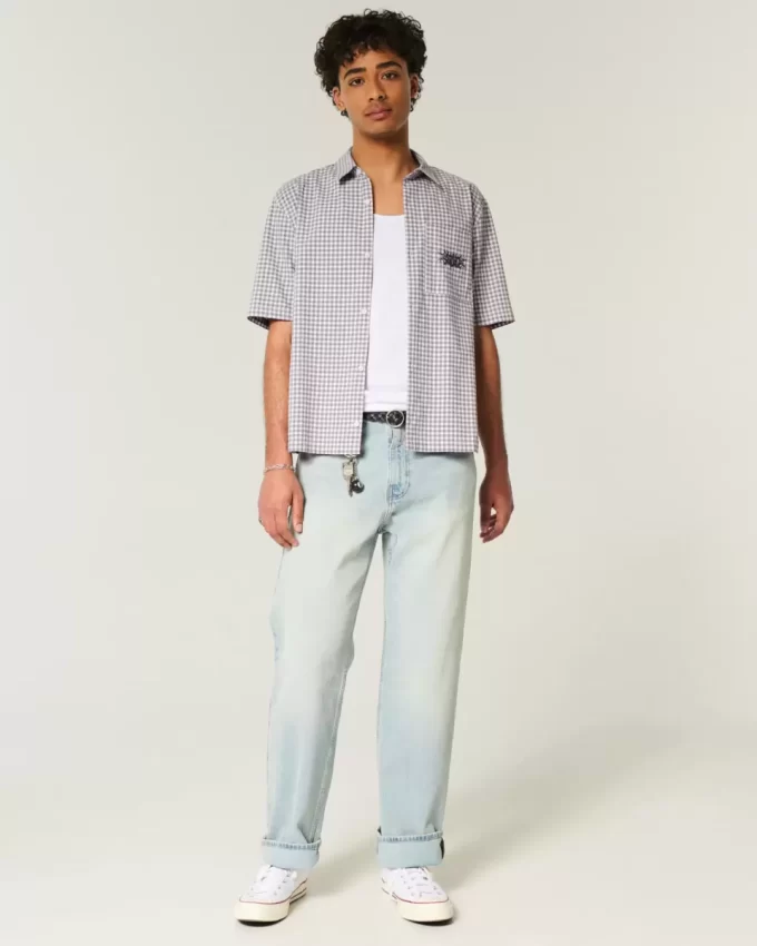 Koszula z krótkim rękawem w kształcie pudełka, haftowana i graficzna Koszula z krótkim rękawem w kształcie pudełka, haftowana i graficzna