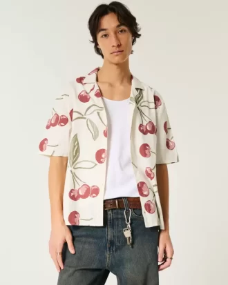 Koszula z krótkim rękawem w stylu boxy z mieszanki lnu