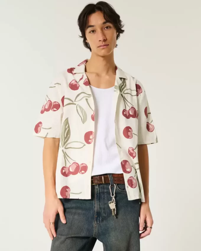 Koszula z krótkim rękawem w stylu boxy z mieszanki lnu Koszula z krótkim rękawem w stylu boxy z mieszanki lnu