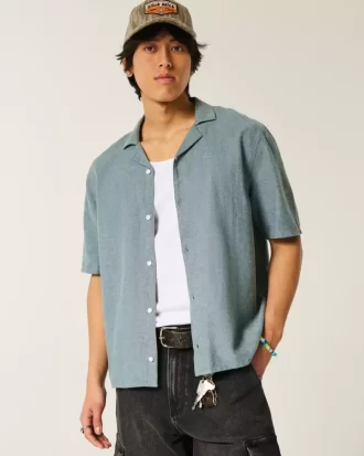 Koszula z krótkim rękawem w stylu boxy z mieszanki lnu