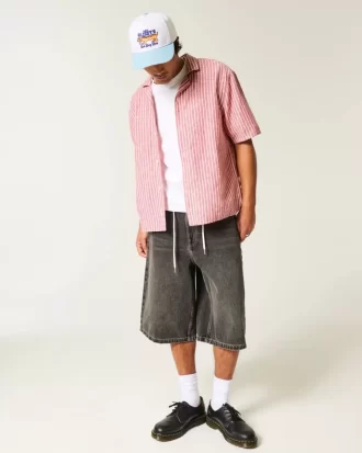 Koszula z krótkim rękawem w stylu boxy z mieszanki lnu