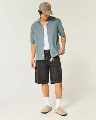 Koszula z krótkim rękawem w stylu boxy z mieszanki lnu