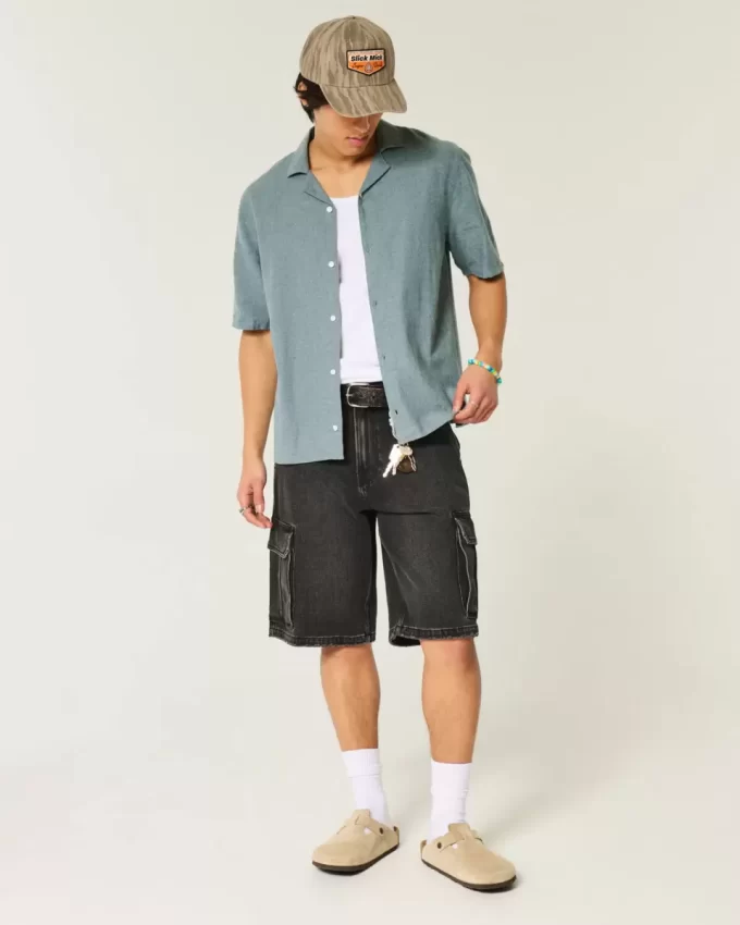 Koszula z krótkim rękawem w stylu boxy z mieszanki lnu Koszula z krótkim rękawem w stylu boxy z mieszanki lnu