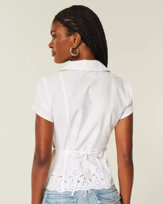 Koszula z krótkim rękawem z elastycznej popeliny z haftem