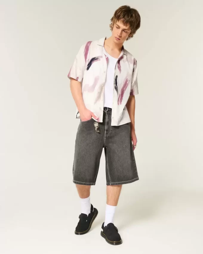 Koszula z krótkim rękawem z mieszanki lnu we wzory Koszula z krótkim rękawem z mieszanki lnu we wzory