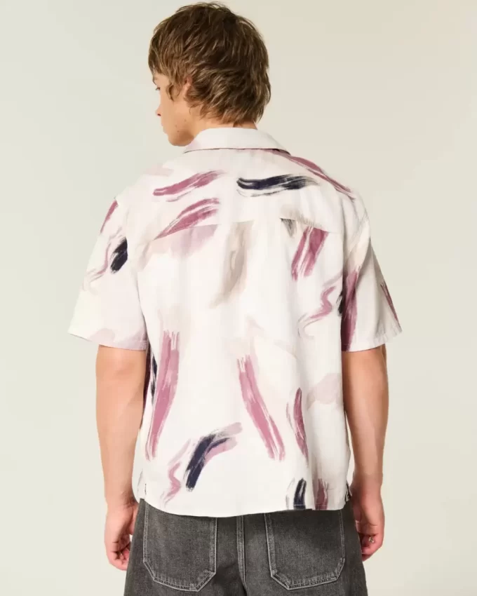 Koszula z krótkim rękawem z mieszanki lnu we wzory Koszula z krótkim rękawem z mieszanki lnu we wzory