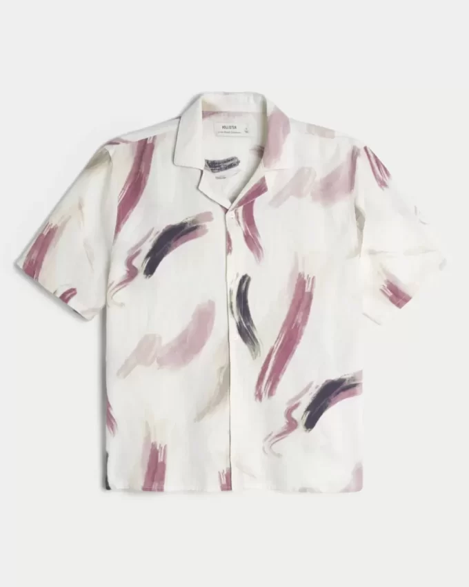 Koszula z krótkim rękawem z mieszanki lnu we wzory Koszula z krótkim rękawem z mieszanki lnu we wzory