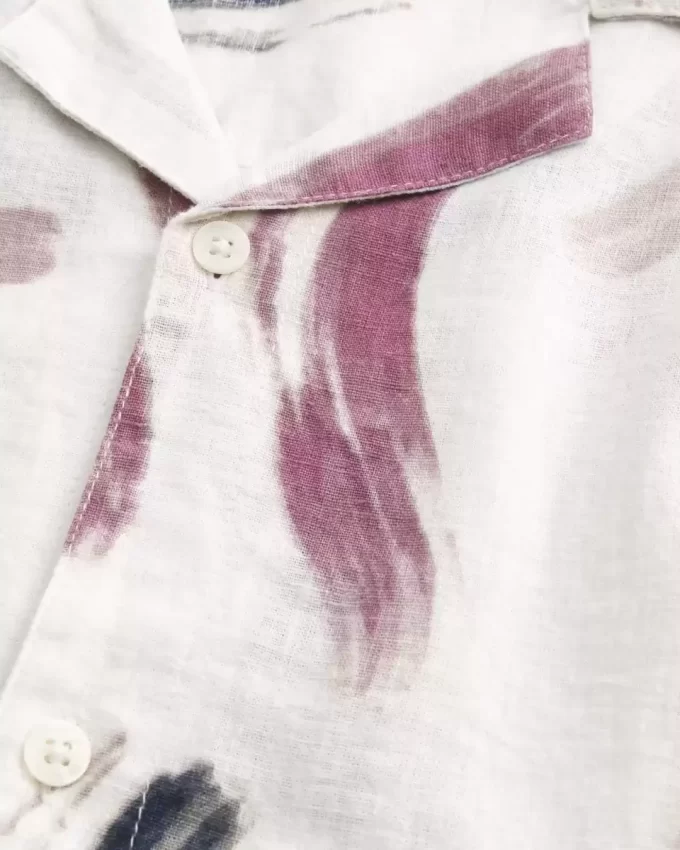 Koszula z krótkim rękawem z mieszanki lnu we wzory Koszula z krótkim rękawem z mieszanki lnu we wzory