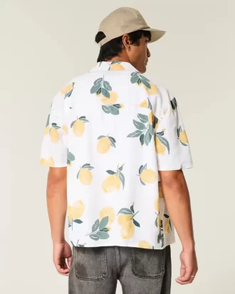 Koszula z mieszanki lnu i cytrynowego wzoru w pudełkowym stylu
