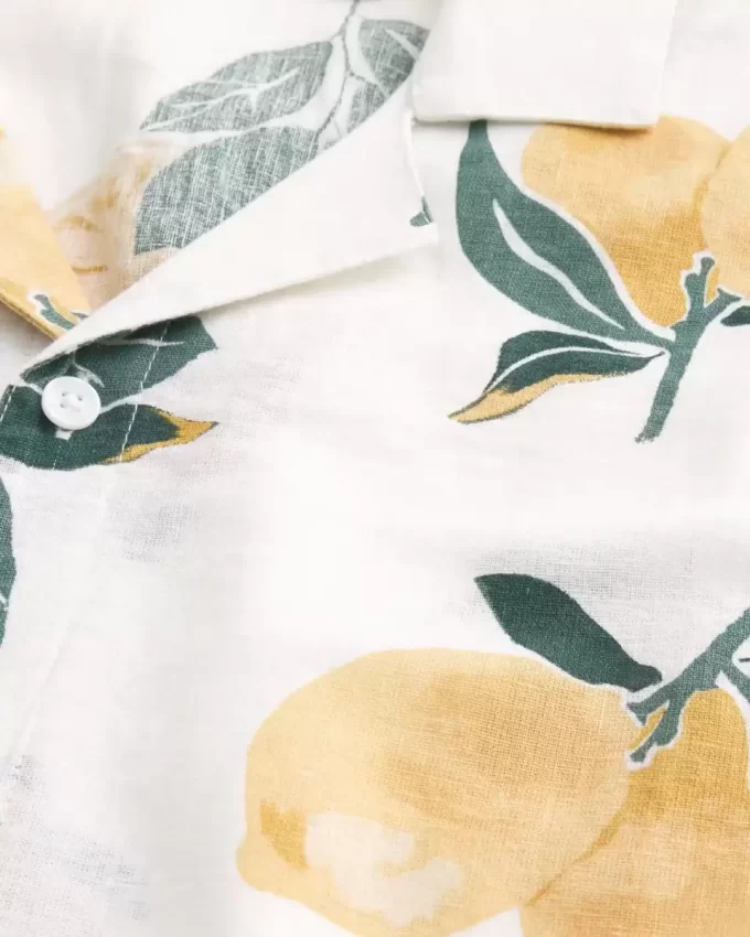 Koszula z mieszanki lnu i cytrynowego wzoru w pudełkowym stylu