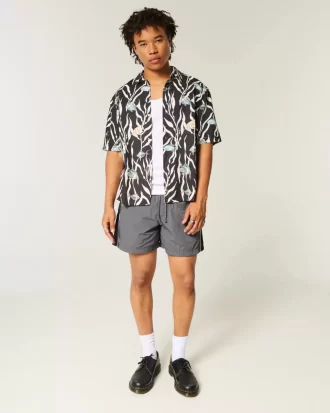 Koszula z mieszanki lnu i wzorem tropikalnej ryby w kwadraty Koszula z mieszanki lnu i wzorem tropikalnej ryby w kwadraty