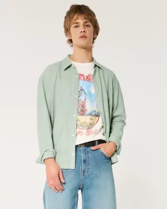 Koszula z mieszanki lnu zapinana na guziki