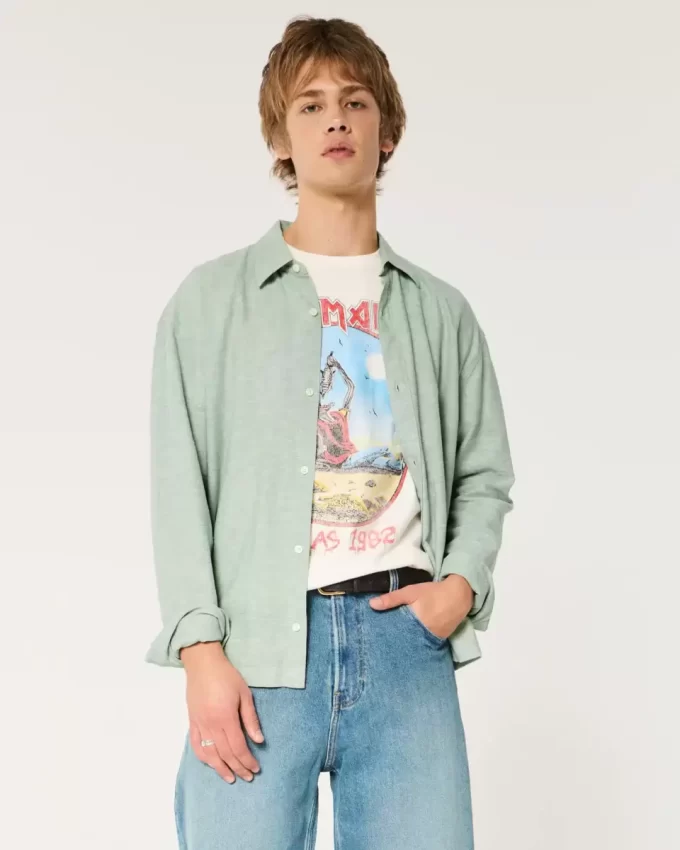 Koszula z mieszanki lnu zapinana na guziki Koszula z mieszanki lnu zapinana na guziki